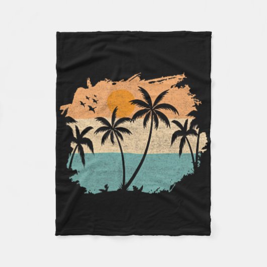 Summer Vacation Retro Sunset Beach Palms Tree Pock Fleecedecke (Vorderseite)
