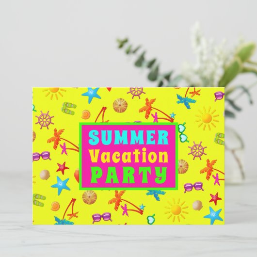 Summer Vacation Sunny Kids Party Einladung (Stehend Vorderseite)