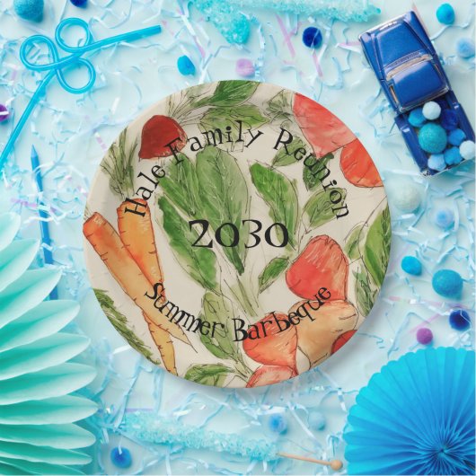 Summer Vegetation Aquarelldesign Art Pappteller (Party)