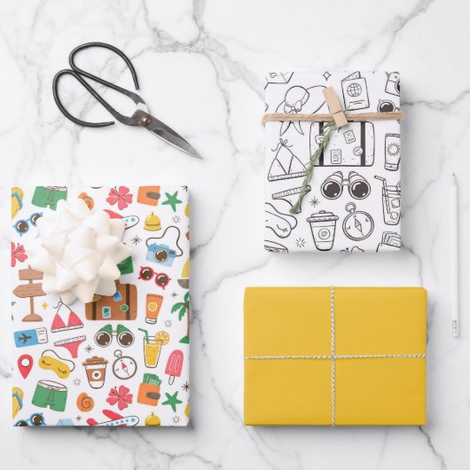 Summer Vibe Niedlich Doodle farbenfroh schwarz-wei Geschenkpapier Set (Vorderseite)