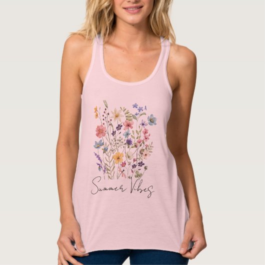 "Summer Vibes" Aquarellfarben Wildblume Pink Women Tank Top (Vorderseite)