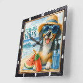 Summer Vibes Beach Dog Quadratische Wanduhr (Winkel)