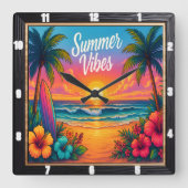 Summer Vibes Beach Surf Quadratische Wanduhr (Vorderseite)