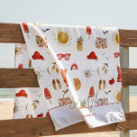 Summer Vibes | Boho Retro Summer Monogram Strandtuch<br><div class="desc">Mit boho Sommer Sonne und Regenbogen Illustrationen in einer trendigen, geschlechtsneutralen Terrakotta Farbpalette. Der Sommer ist der richtige Zeitpunkt, um kühnen Pop in fröhlicher Farbe hinzuzufügen, und mit dieser Palette wird Ihr Party mit fröhlichem Lächeln und fröhlicher Energie gefüllt sein! Es gibt keine süßeren als Korallen, Orangen, Gelben und Wassermelonen,...</div>