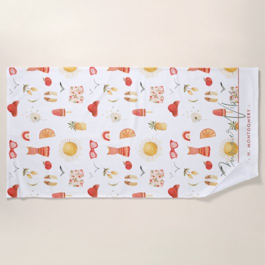 Summer Vibes | Boho Retro Summer Monogram Strandtuch (Vorderseite)
