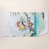 Summer Vibes | Boho Retro Summer Surf Monogramm Strandtuch (Vorderseite)