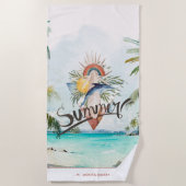 Summer Vibes | Boho Retro Summer Surf Monogramm Strandtuch (Vorderseite)