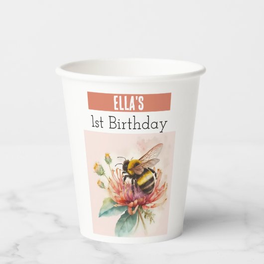 Summer vibes Bumblebee - 1. Geburtstag - Pappbecher (Vorderseite)
