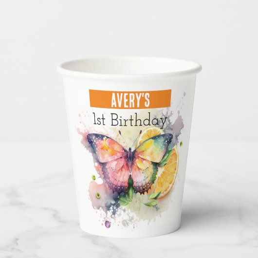 Summer vibes Butterfly - 1. Geburtstag - Pappbecher (Rückseite)