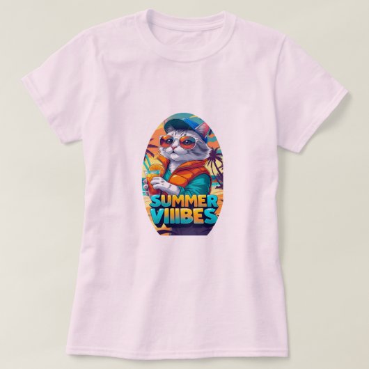 Summer Vibes Cat T - Shirt (Design vorne)
