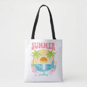 "Summer Vibes" Cheerful Boho Beach Palm Trees Tasche (Vorderseite)