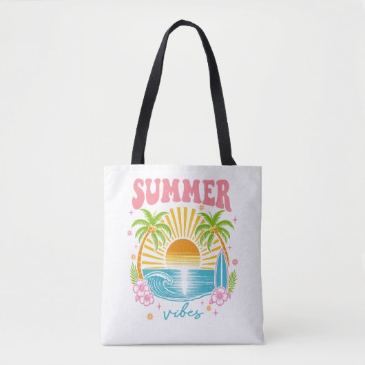 "Summer Vibes" Cheerful Boho Beach Palm Trees Tasche (Vorderseite)