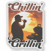 Summer Vibes Chillin’ & Grillin' Silhouette Aufkleber (Vorderseite)
