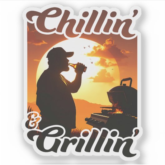 Summer Vibes Chillin’ & Grillin' Silhouette Aufkleber (Vorderseite)