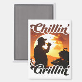 Summer Vibes Chillin’ & Grillin' Silhouette Magnet (Vorderseite/Rückseite)