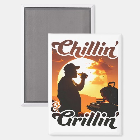 Summer Vibes Chillin’ & Grillin' Silhouette Magnet (Vorderseite/Rückseite)