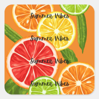 Summer Vibes Citrus Design, farbenfrohe Frucht Gra Quadratischer Aufkleber