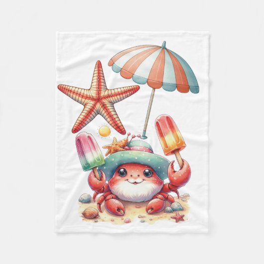 Summer Vibes Crab mit Popsicles Fleecedecke (Vorderseite)