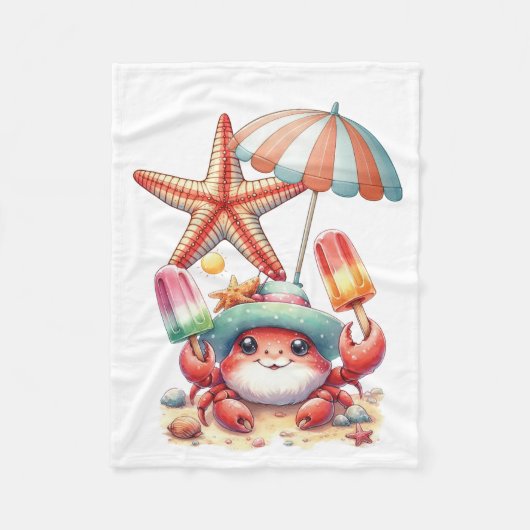 Summer Vibes Crab mit Popsicles Fleecedecke (Vorderseite)