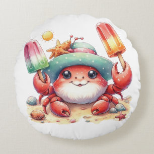 Summer Vibes Crab mit Popsicles Rundes Kissen
