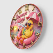 Summer Vibes Duck Cute Flamingo Pool Float Beach Große Wanduhr (Winkel)