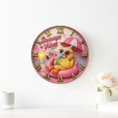 Summer Vibes Duck Cute Flamingo Pool Float Beach Große Wanduhr (Zuhause)