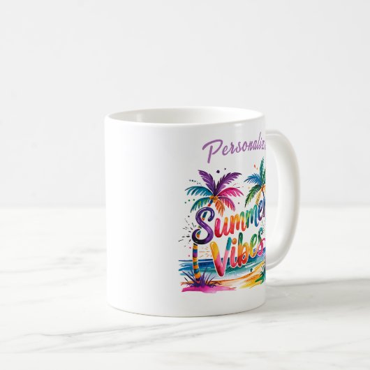 Summer Vibes farbenfrohe Palmen Ozean personalisie Kaffeetasse (VorderseiteRechts)