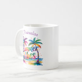Summer Vibes farbenfrohe Palmen Ozean personalisie Kaffeetasse (Vorderseite Links)