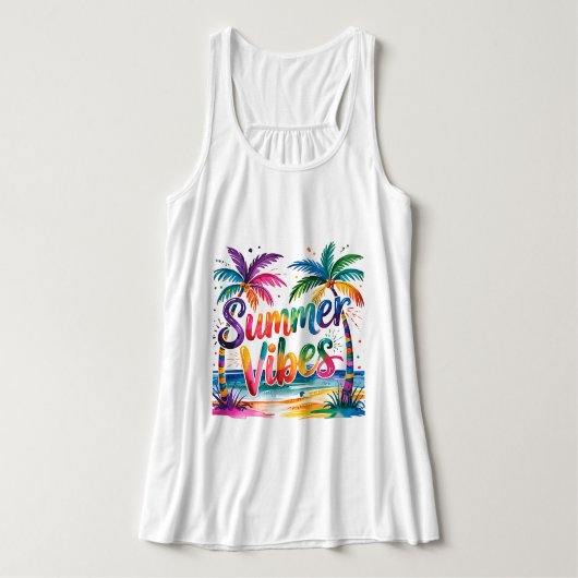 Summer Vibes farbenfrohe Palmen Ozean personalisie Tank Top (Design Vorderseite)