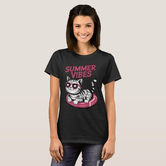 Summer Vibes Funny Cool Cat Pool Schwimmbad Beach  T-Shirt (Vorne ganz)
