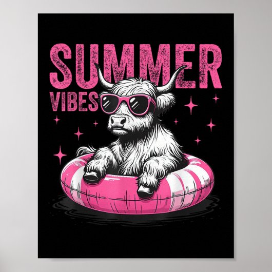 Summer Vibes Funny Highland Cow Pool Float Beach ( Poster (Vorne)