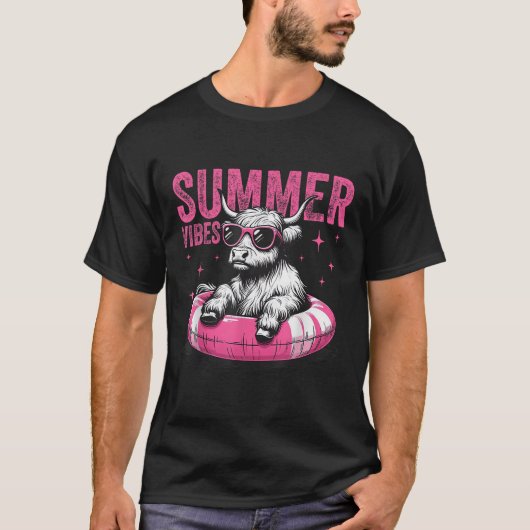Summer Vibes Funny Highland Cow Pool Float Beach ( T-Shirt (Vorderseite)