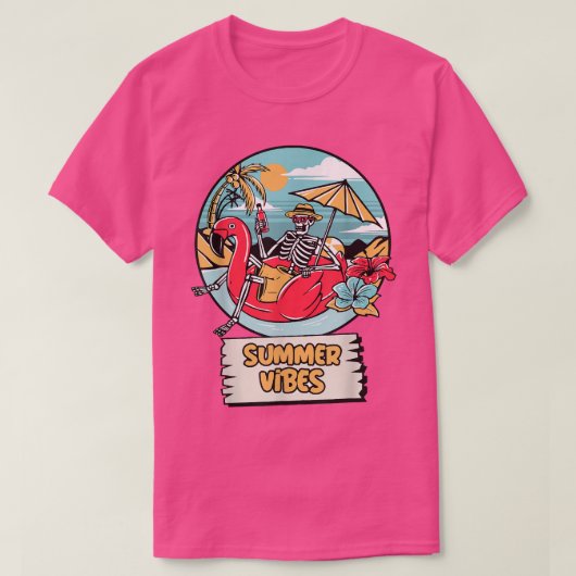 Summer Vibes Funny Skeleton Flamingo Beach Sommer  T-Shirt (Design vorne)