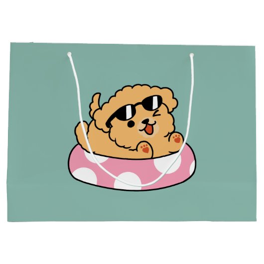 Summer Vibes Hund - Floating Welpe mit Sonnenbrill Große Geschenktüte (Rückseite)