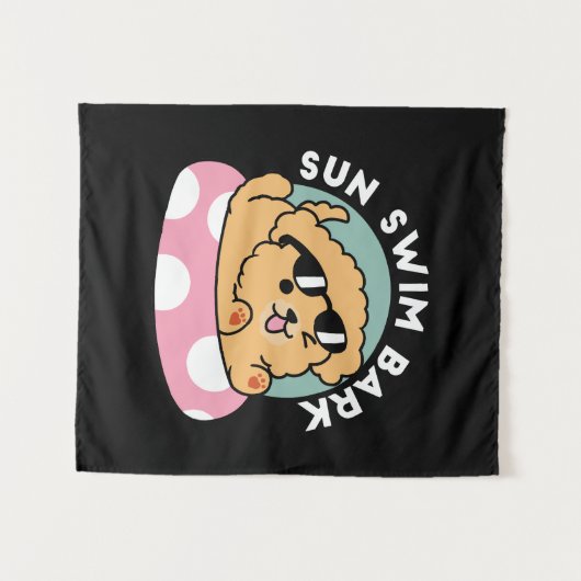 Summer Vibes Hund - Floating Welpe mit Sonnenbrill Wandteppich (Vorderseite (Horizontal))