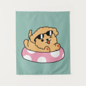 Summer Vibes Hund - Floating Welpe mit Sonnenbrill Wandteppich (Vorderseite)