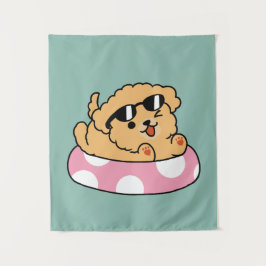 Summer Vibes Hund - Floating Welpe mit Sonnenbrill Wandteppich