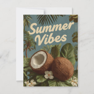 "Summer Vibes" mit Kokosnüssen und tropischen Blät Postkarte