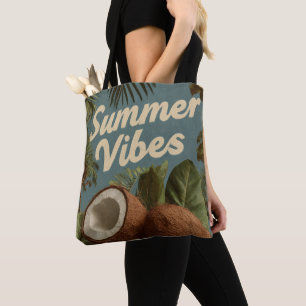 "Summer Vibes" mit Kokosnüssen und tropischen Blät Tasche