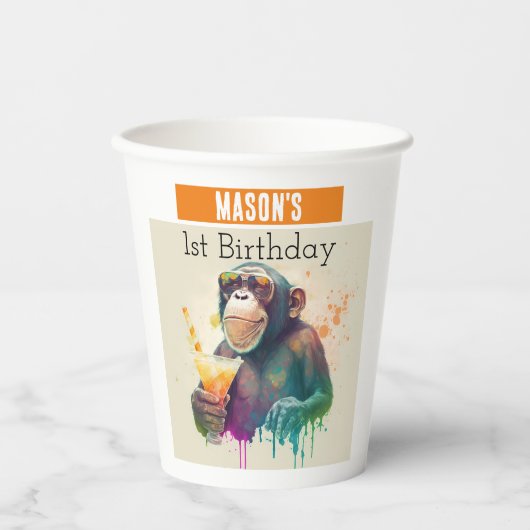 Summer vibes Monkey - 1. Geburtstag - Pappbecher (Vorderseite)