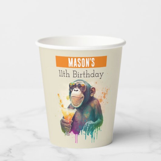 Summer vibes Monkey - Geburtstag Pappbecher (Rückseite)