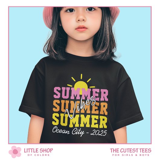 Summer Vibes Multicolor Text Customizable Girls T-Shirt