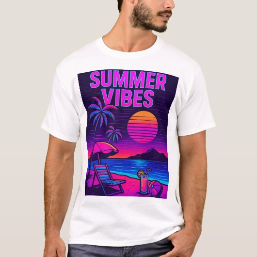 Summer Vibes Neon Beach Retro T - Shirt (Vorderseite)