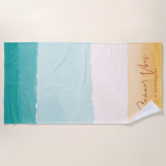 Summer Vibes | Ombre Beach Sun & Sand Monogram Strandtuch (Vorderseite)