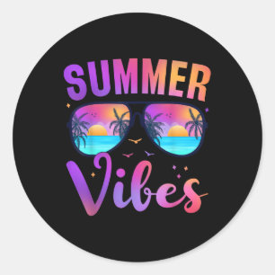 Summer Vibes Palm Sungles 70er Beach Life Retro Su Runder Aufkleber