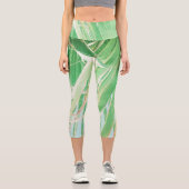 Summer Vibes Palm Tree Blätter Blassgrün Capri Leggings (Vorderseite)