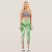 Summer Vibes Palm Tree Blätter Blassgrün Capri Leggings (Vorderseite)