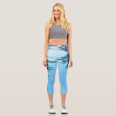 Summer Vibes Palm Tree Blätter Blassgrün Capri Leggings (Vorderseite)