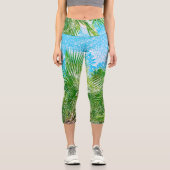 Summer Vibes Palm Tree Blätter Blassgrün Capri Leggings (Vorderseite)