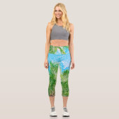 Summer Vibes Palm Tree Blätter Blassgrün Capri Leggings (Vorderseite)